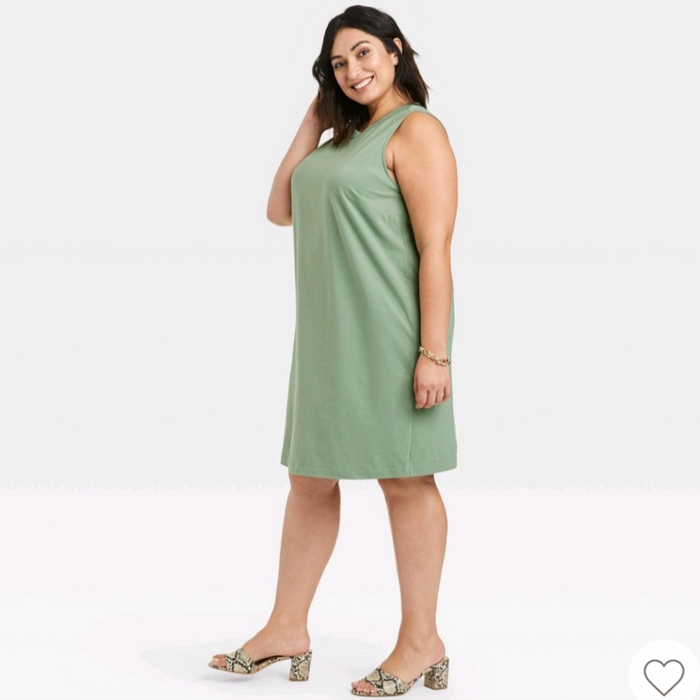 A New Day Womens Plus Size Green Sleeveless Tank Summer Fall Midi Dress 2X NWT